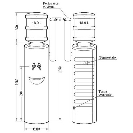 Dispensador de agua de botellón 18.9L Serie 7 Canaletas.