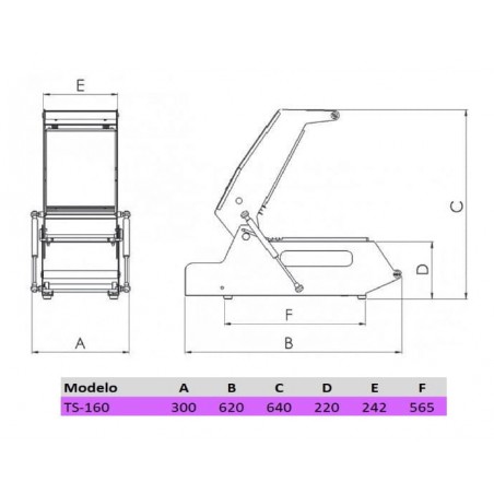 Termoselladora manual TS-160 con molde 260x197 mm (1/4GN) y 1 barqueta Ak By Ramon