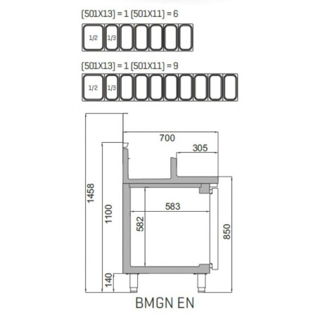 Mesa refrigerada preparación de ensaladas BMGN Infrico