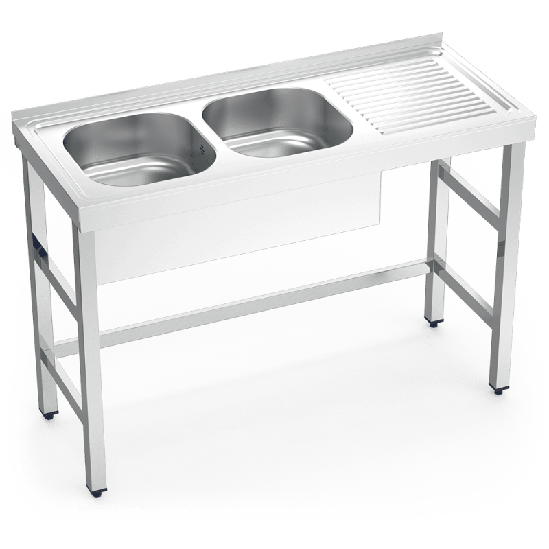 Fregadero con soporte con dos cubetas y escurridor Fregadero con soporte con dos cubetas y escurridor