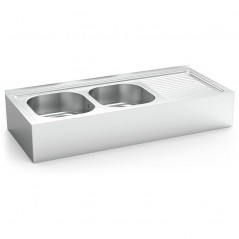 Fregadero inox colgante con faldón, 2 cubetas y escurridor