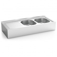 Fregadero inox colgante con faldón, 2 cubetas y escurridor