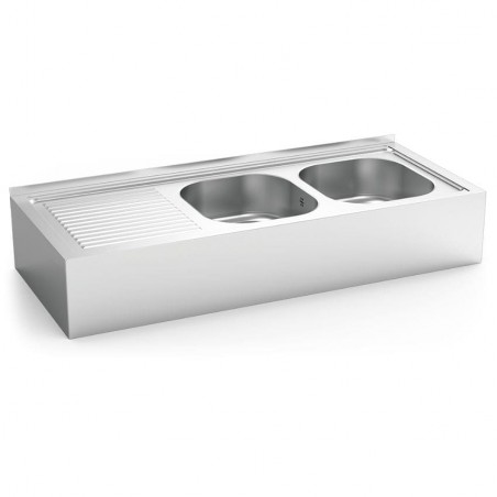 Fregadero inox colgante con faldón, 2 cubetas y escurridor