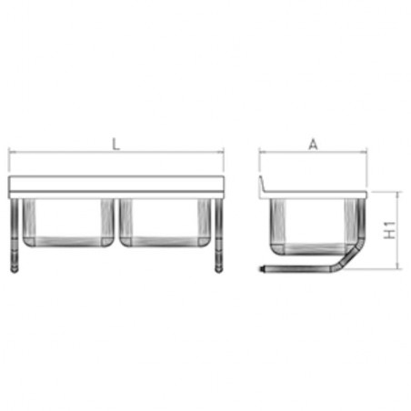 Fregadero inox colgante con palomillas y dos cubetas
