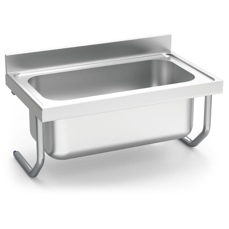 Fregadero inox colgante de gran capacidad con palomillas y una cubeta Fregadero inox colgante de gran capacidad con palomillas y una cubeta