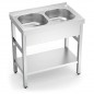Fregadero inox con soporte y entrepaño, 2 cubetas Fregadero inox con soporte y entrepaño, 2 cubetas