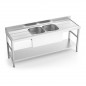 Fregadero inox con soporte y entrepaño, 2 cubetas y 2 escurridores Fregadero inox con soporte y entrepaño, 2 cubetas y 2 escurridores