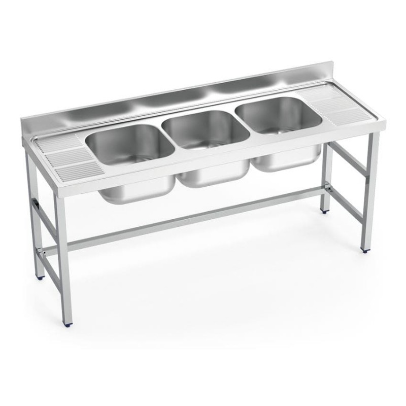 Fregadero con soporte, 3 cubetas y 2 escurridores Fregadero con soporte, 3 cubetas y 2 escurridores