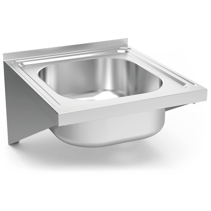 Fregadero inox colgante con cartelas con una cubeta