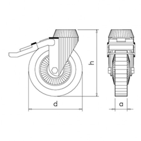 Rueda inox giratoria con freno y rodadura de nylon Fricosmos