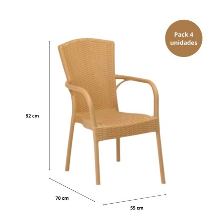 Sillón de Terraza en Polipropileno Color Miel Modelo Bruno -Pack 4 unidades