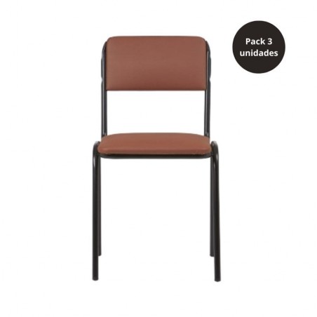 Silla de interior armazón plastificado negro con asiento y respaldo tapizado Modelo Edna - Pack 3 unidades