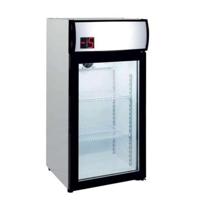 Armario expositor refrigerado Subcero hasta -5ºC de 80 litros con puerta de vidrio Pekín Armario expositor refrigerado Subcero hasta -5ºC de 80 litros con puerta de vidrio Pekín