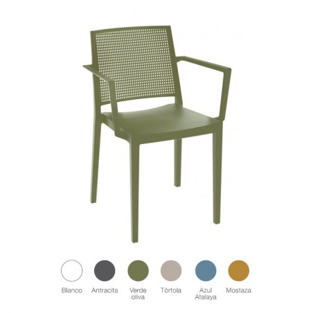 Silla monobloc GRID 2 apilable con reposabrazos en polipropileno para exterior