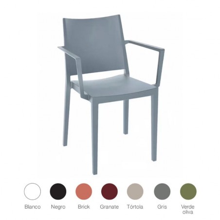 Silla monobloc M2163 apilable con reposabrazos en polipropileno para exterior