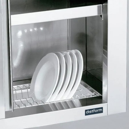 Armario de pared en acero inox con escurreplatos y puertas correderas Distform