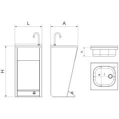 Lavamanos registrable negro c/pedestal un pulsador agua fría y caliente 450x450x850 mm - Serie Black