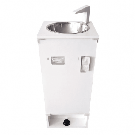 Lavamanos autónomo portátil Higienex PLUS eléctrico en melamina blanca con dispensador de papel