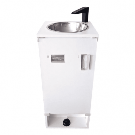 Lavamanos autónomo portátil Higienex PLUS eléctrico en melamina blanca con dispensador de papel