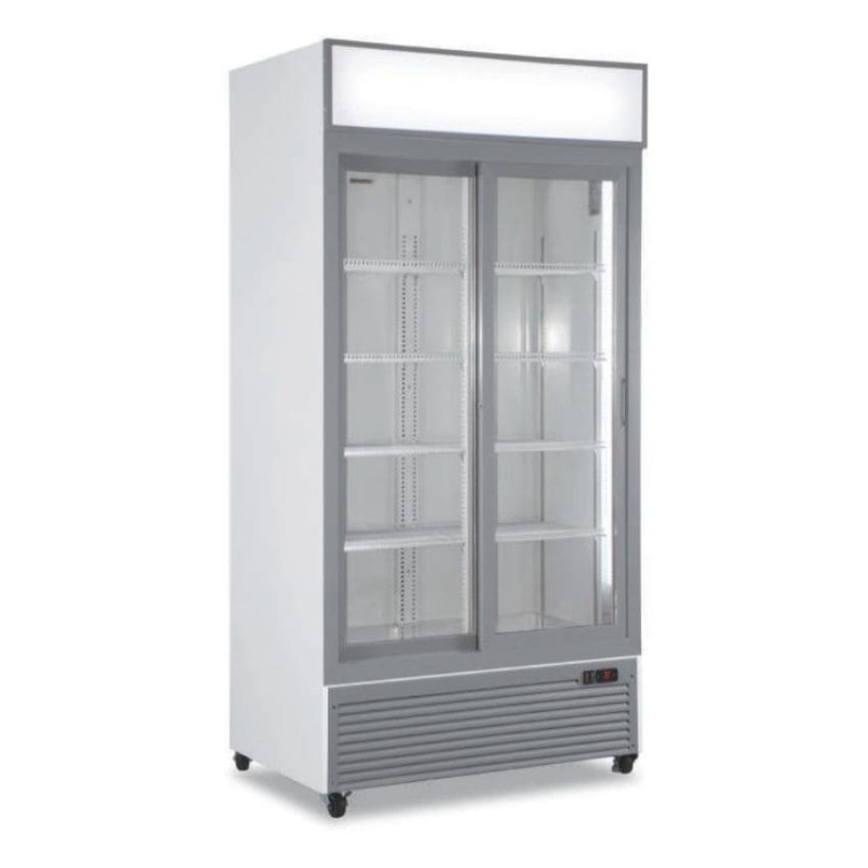 Armario expositor vertical refrigerado con puertas correderas y termostato EVCO digital Horekus