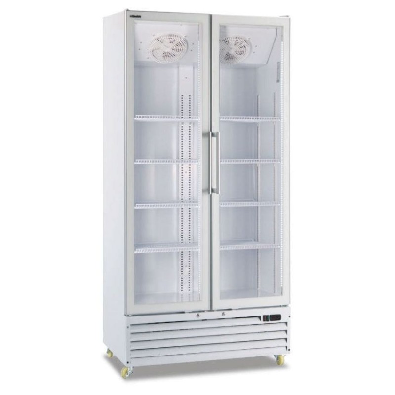Armario expositor vertical refrigerado con puertas dobles abatibles y termostato EVCO Horekus