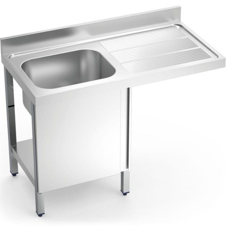 Fregadero para lavavajillas con puerta abatible, cubeta y escurridor en acero inox