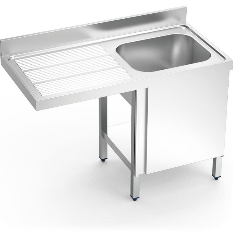 Fregadero para lavavajillas con puerta abatible, cubeta y escurridor en acero inox