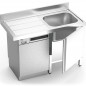 Fregadero para lavavajillas con puerta abatible, cubeta y escurridor en acero inox