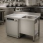 Fregadero para lavavajillas con puerta abatible, cubeta y escurridor en acero inox