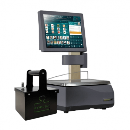 Balanza Epelsa TouchScale XS e-Power 20 RLI sobremostrador con batería externa e impresora térmica de ticket y etiquetas