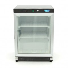 Congelador 200 litros con puertas de cristal, dos estantes y ruedas traseras Maxima