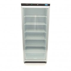 Congelador 600 litros con puerta de cristal, 6 estantes fijos y ruedas traseras Maxima