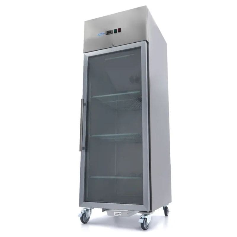 Congelador 700 litros en acero inoxidable con puerta de cristal, 3 estantes 2/1GN ajustables y ruedas Maxima Congelador 700 litros en acero inoxidable con puerta de cristal, 3 estantes 2/1GN ajustables y ruedas Maxima