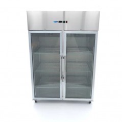 Congelador 1200 litros con doble puerta de cristal, 6 estantes y ruedas Maxima