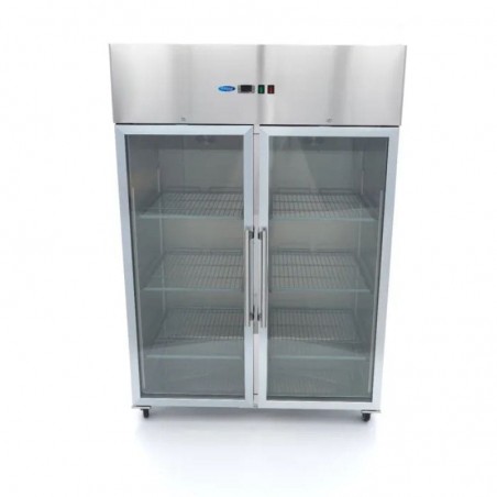 Congelador 1200 litros con doble puerta de cristal, 6 estantes y ruedas Maxima