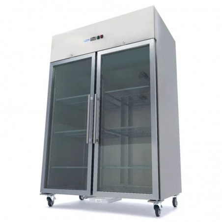 Congelador 1400 litros con doble puerta de cristal, 6 estantes ajustables 2/1GN y ruedas Maxima