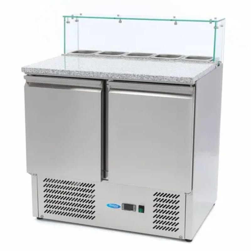 Mesa refrigerada para pizza con tapa de cristal Maxima Mesa refrigerada para pizza con tapa de cristal Maxima