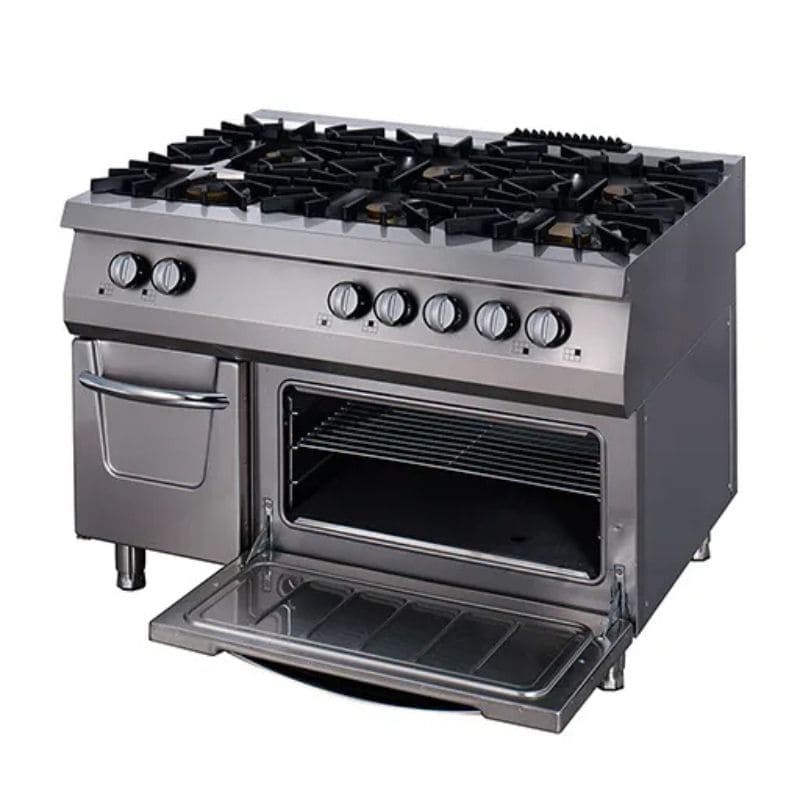 Cocina a gas con 6 fuegos y horno eléctrico fondo 900 Premium Maxima