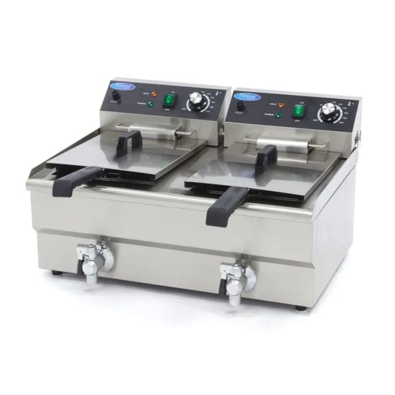 Freidora eléctrica doble de sobremesa con grifo 13+13 litros Maxima Freidora eléctrica doble de sobremesa con grifo 13+13 litros Maxima