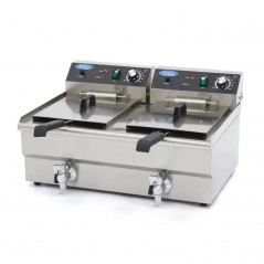 Freidora eléctrica doble de sobremesa con grifo 16+16 litros Maxima