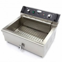 Freidora eléctrica de sobremesa 1 cuba 20 litros con doble resistencia, zona fría y grifo Maxima
