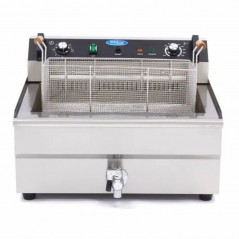 Freidora eléctrica de sobremesa 1 cuba 30 litros con doble resistencia, zona fría y grifo Maxima