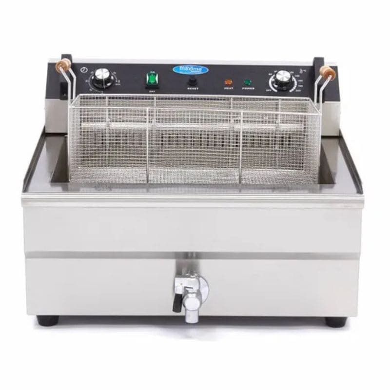 Freidora eléctrica de sobremesa 1 cuba 30 litros con doble resistencia, zona fría y grifo Maxima