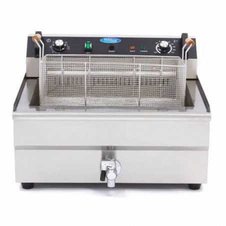 Freidora eléctrica de sobremesa 1 cuba 30 litros con doble resistencia, zona fría y grifo Maxima