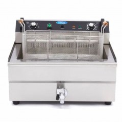 Freidora eléctrica de sobremesa 1 cuba 30 litros con doble resistencia, zona fría y grifo Maxima