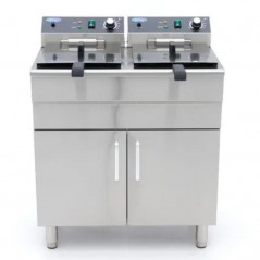 Freidora eléctrica doble con mueble zona fría y grifo 16+16 litros Maxima