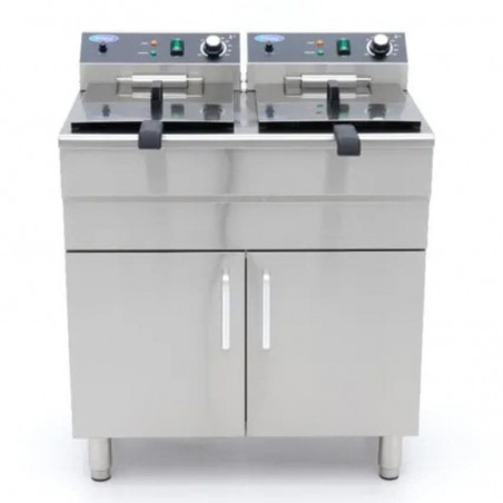 Freidora eléctrica doble con mueble zona fría y grifo 16+16 litros Maxima