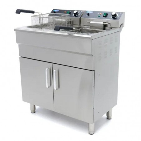 Freidora eléctrica doble con mueble zona fría y grifo 16+16 litros Maxima