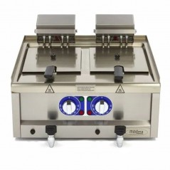 Freidora eléctrica doble profesional de sobremesa 10+10 litros con zona fría y grifo Serie 600 Maxima