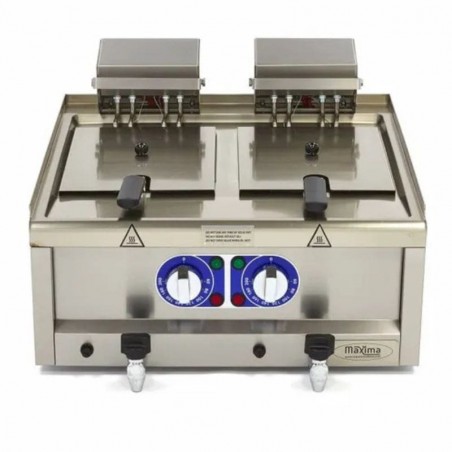 Freidora eléctrica doble profesional de sobremesa 10+10 litros con zona fría y grifo Serie 600 Maxima